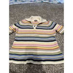 Tommy Hilfiger Rainbow Sweater Women Large Petite White Striped Vintage‎
